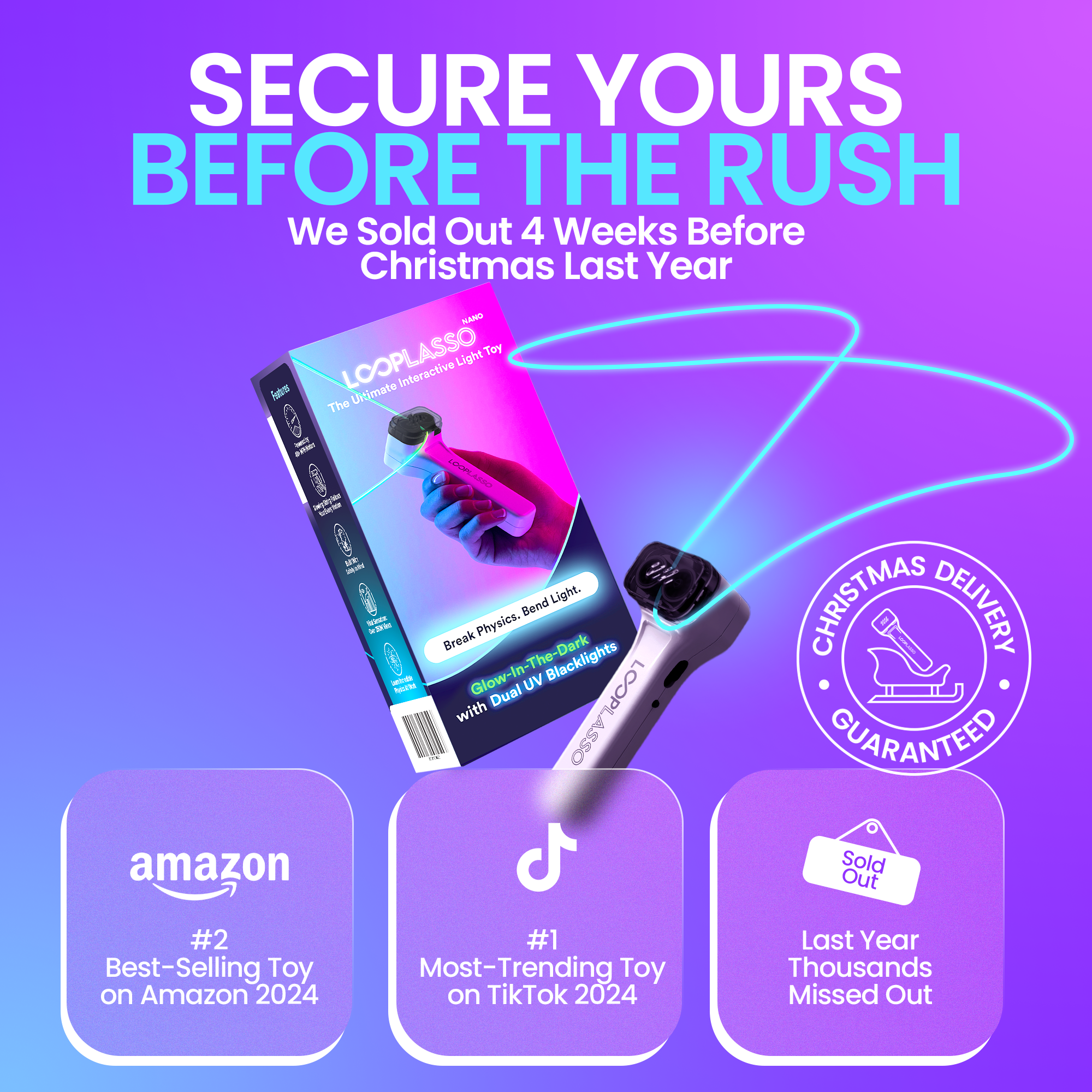 Loop Lasso NANO Glow in the Dark Rave Toys with Built-in UV Blacklight